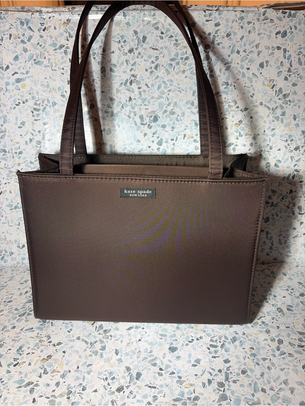 Kate Spade Y2K Brown Satin Nylon Shoulder Tote Bag Minimalist Everyday Purse - Picture 2 of 7